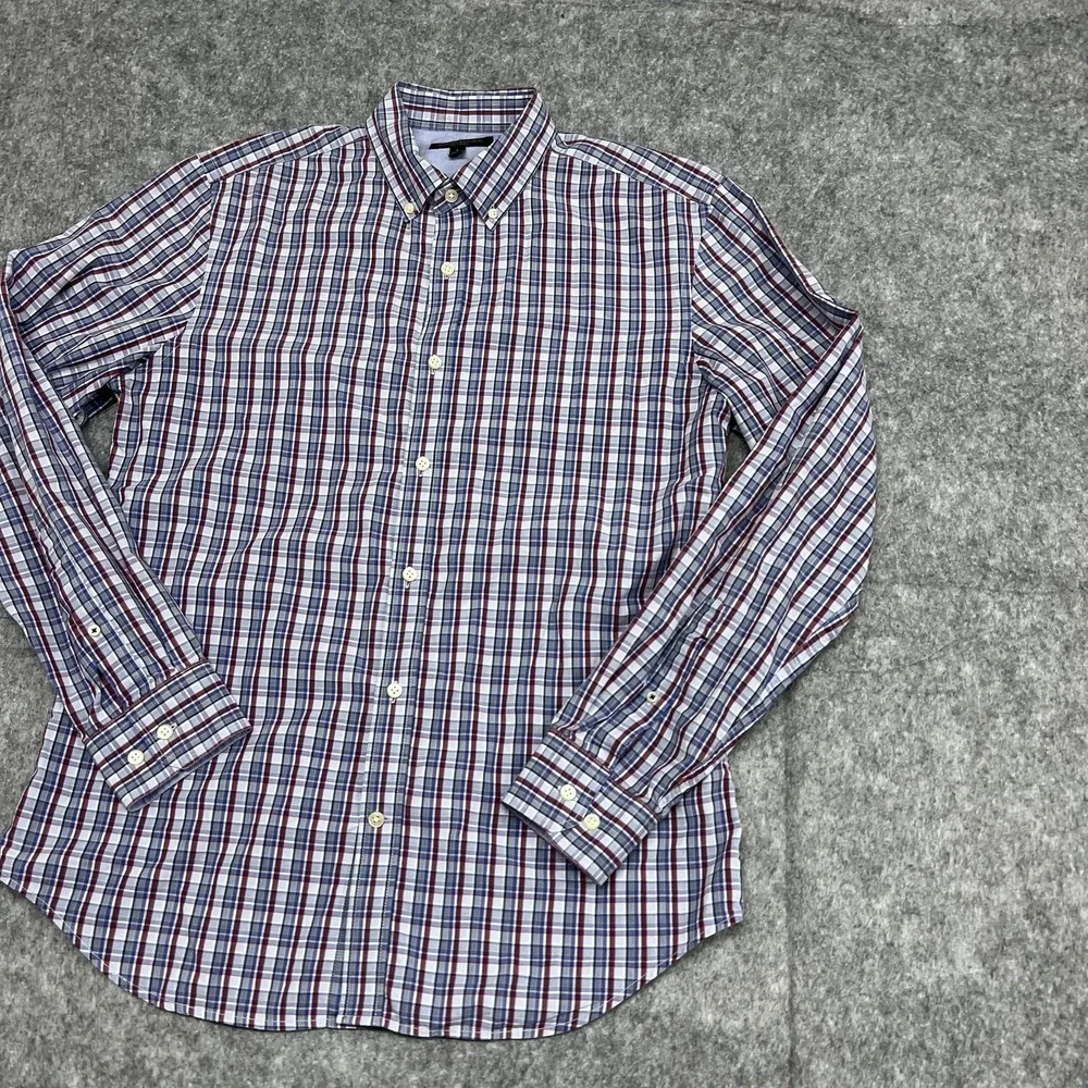 Banana Republic Shirt Mens L Blue Red Plaid Soft Wash Button Long Sleeve Preppy